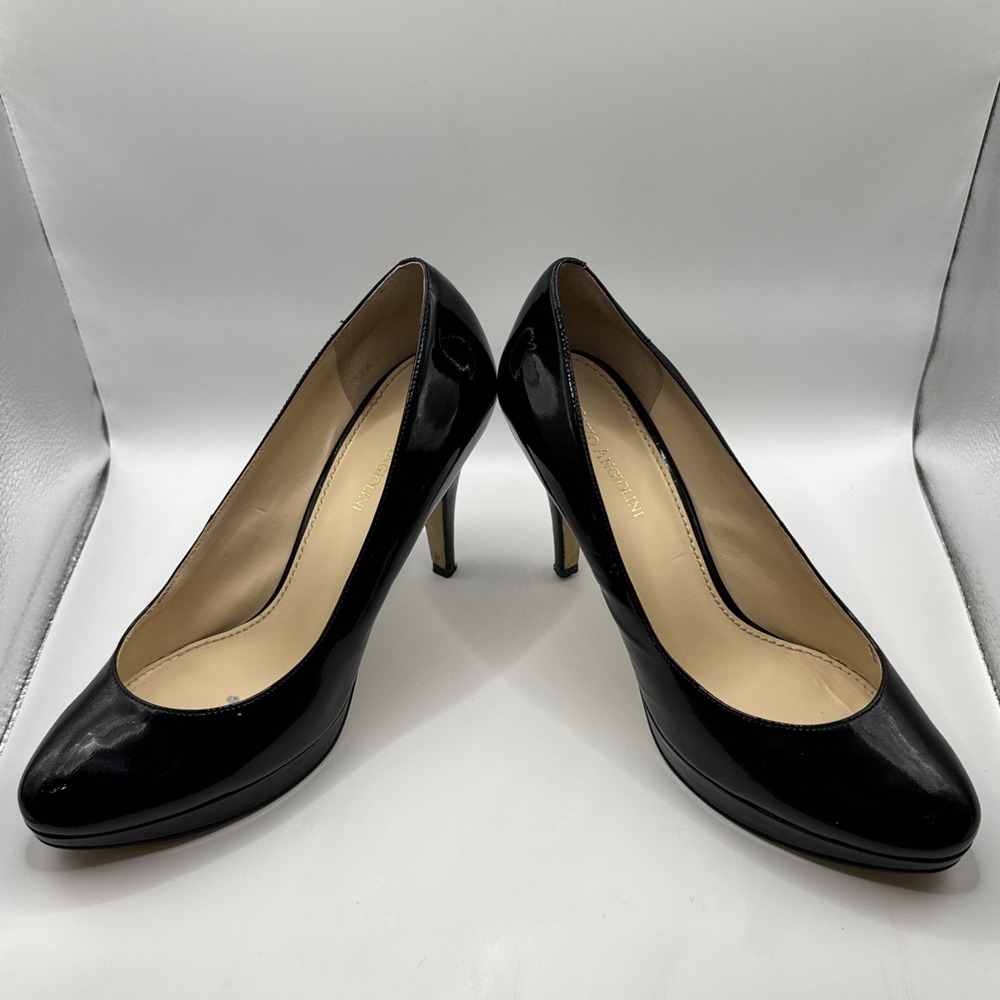 Enzo Angiolini Womens Black Patent Leather Almond Toe High Heel Pumps Size 8